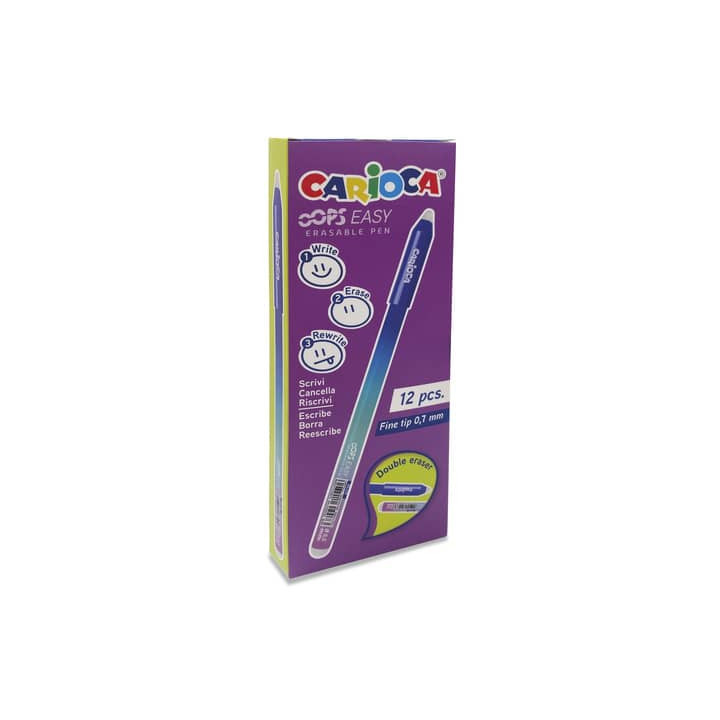 Carioca Oops Easy Boligrafo Borrable - Punta de Ø 0.7mm - Tinta Termo Sensible - Cuerpo con Efecto Degradado - Doble Goma - Co