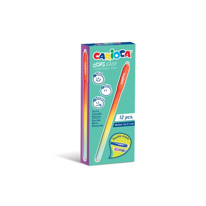 Carioca Oops Easy Boligrafo Borrable con Punta de Ø 0.7mm - Tinta Termo Sensible - Cuerpo con Efecto Degradado - Doble Goma -