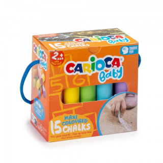 Carioca Tizas Maxi Multicolor Baby Pack de 15 Tizas - sin Polvo - Certificado a Partir de 24 Meses - Colores Brillantes - Lavab