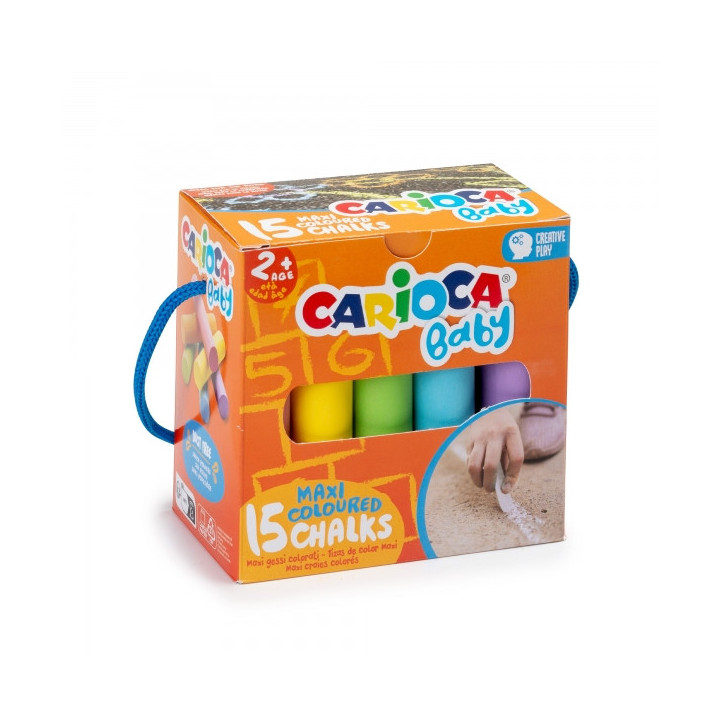 Carioca Tizas Maxi Multicolor Baby Pack de 15 Tizas - sin Polvo - Certificado a Partir de 24 Meses - Colores Brillantes - Lavab
