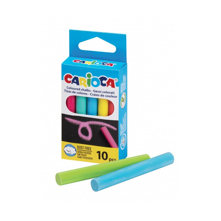 Carioca Pack de 10 Tizas Estandar - sin Polvo - Colores Brillantes - Lavables - Faciles de Borrar - Color Varios