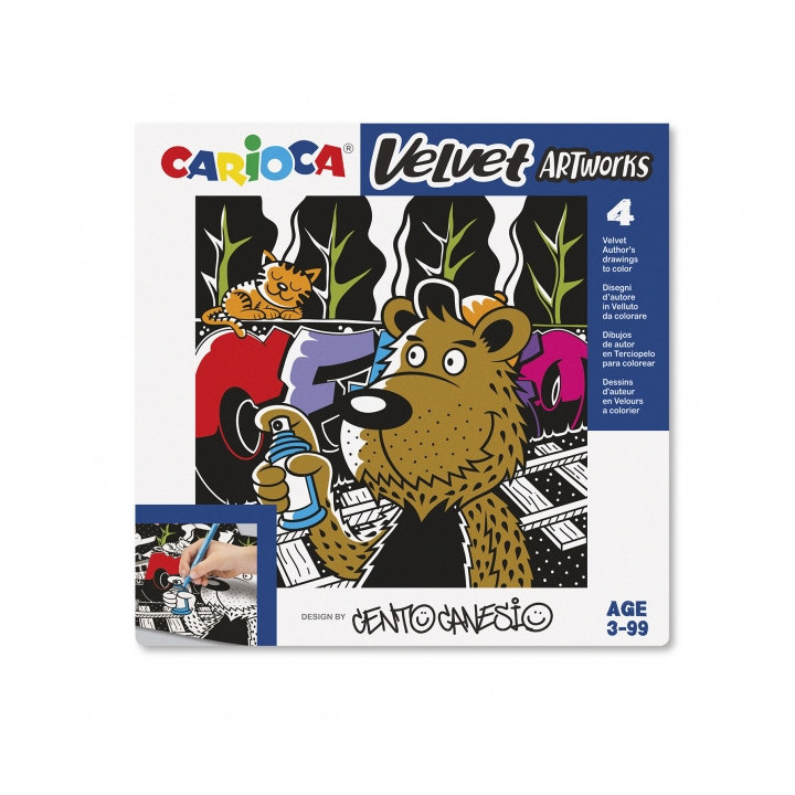 Carioca Velvet Artworks Pack de 4 Ilustraciones de Terciopelo para Colorear - Suave Textura - Desarrolla Destreza y Creatividad