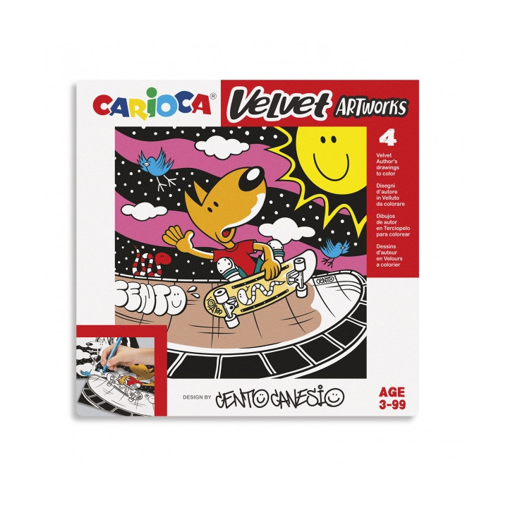 Carioca Velvet Artworks Pack de 4 Ilustraciones de Terciopelo para Colorear - Suave Textura - Desarrolla Destreza y Creatividad