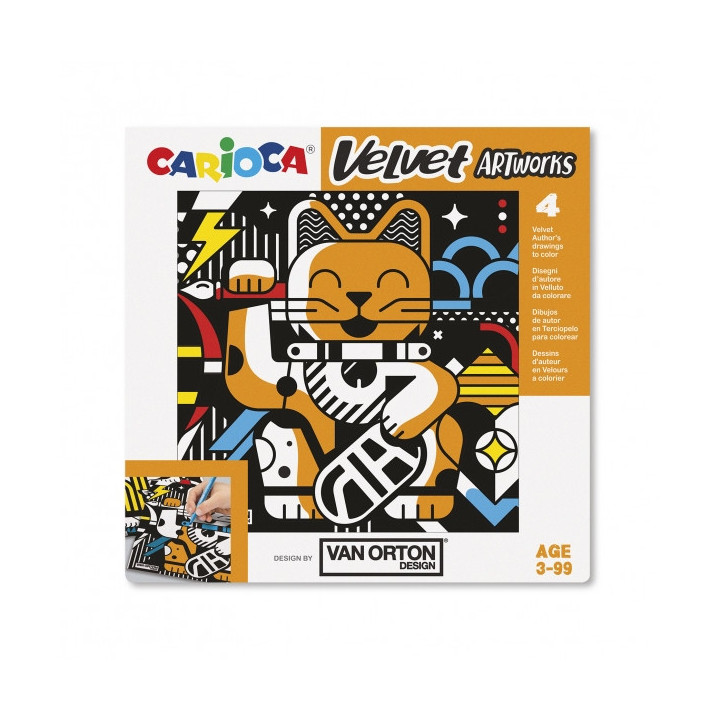 Carioca Velvet Artworks Pack de 4 Ilustraciones de Terciopelo para Colorear - Suave Textura - Desarrolla Destreza y Creatividad