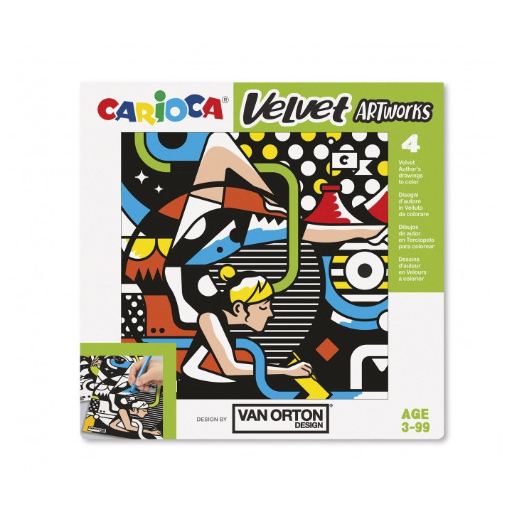 Carioca Velvet Artworks Pack de 4 Ilustraciones de Terciopelo para Colorear - Suave Textura - Desarrolla Destreza y Creatividad