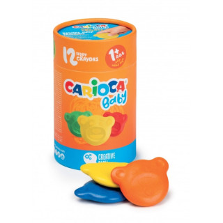 Carioca Teddy Crayons Pack de 12 Ceras de Colores - Certificadas a Partir de los 12 Meses - Diseñadas para Entrenar el Agarre