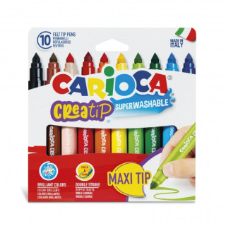 Carioca Creatip Maxi Pack de 10 Rotuladores - Tinta Superlavable - Punta Maxi con Doble Carrera - Punta Bloqueada y con Tapa Ve