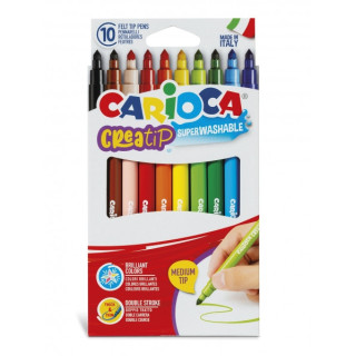 Carioca Creatip Pack de 10 Rotuladores - Tinta Superlavable - Punta Media con Doble Carrera - Punta Bloqueada y con Tapa Ventil