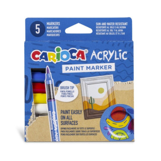 Carioca Acrylic Pack de 5 Marcadores de Pintura Acrilica - Punta Pincel - Tinta a Base de Agua - Alta Cobertura - Colores Surti