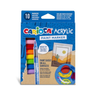 Carioca Acrylic Pack de 10 Marcadores de Pintura Acrilica - Punta Pincel - Tinta a Base de Agua - Alta Cobertura - Colores Surt