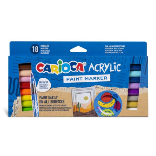Carioca Acrylic Pack de 18 Marcadores de Pintura Acrilica - Punta Pincel - Tinta a Base de Agua - Alta Cobertura - Colores Surt
