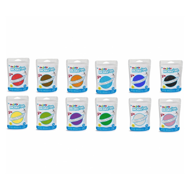 Carioca Modelight Pack de 12 Pastas de Moldear Super Ligera - Elastica y Maleable - Se Seca al Aire - No Ensucia las Manos - Re