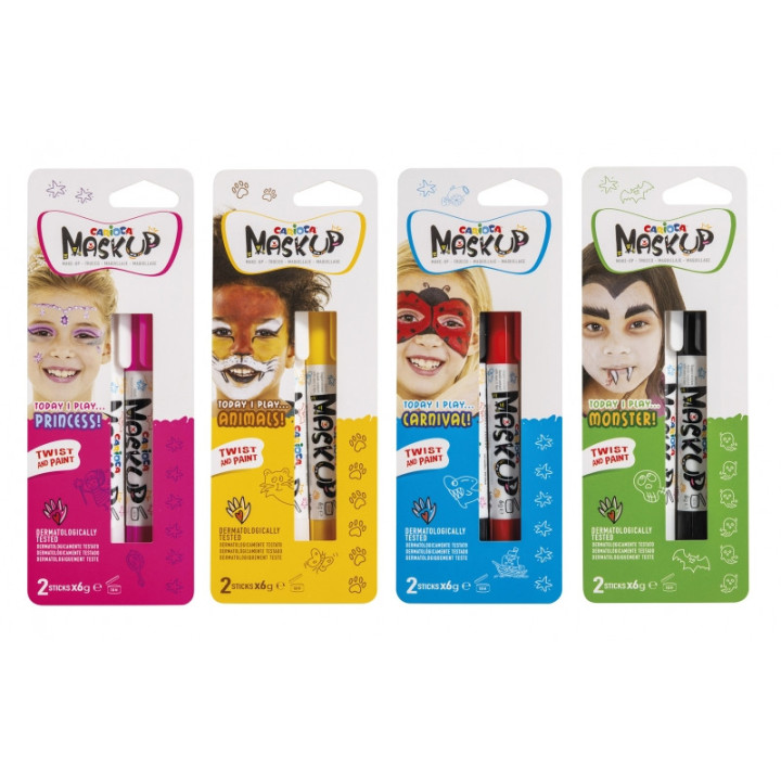 Carioca Mask Up Surt Pack de 12 Blisters de Colores para la Piel en Barra - Colores Brillantes - Lavables - Base Agua - Dermato