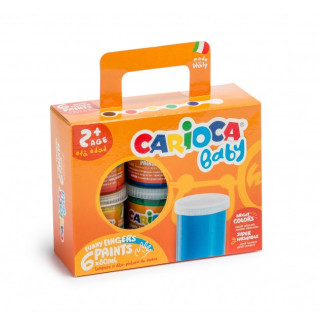Carioca Tempera Baby Pack de 6 Botes de Pintura de Dedos 2+ - Lavable - Atoxica - sin Olor - Maxima Creatividad y Diversion - C