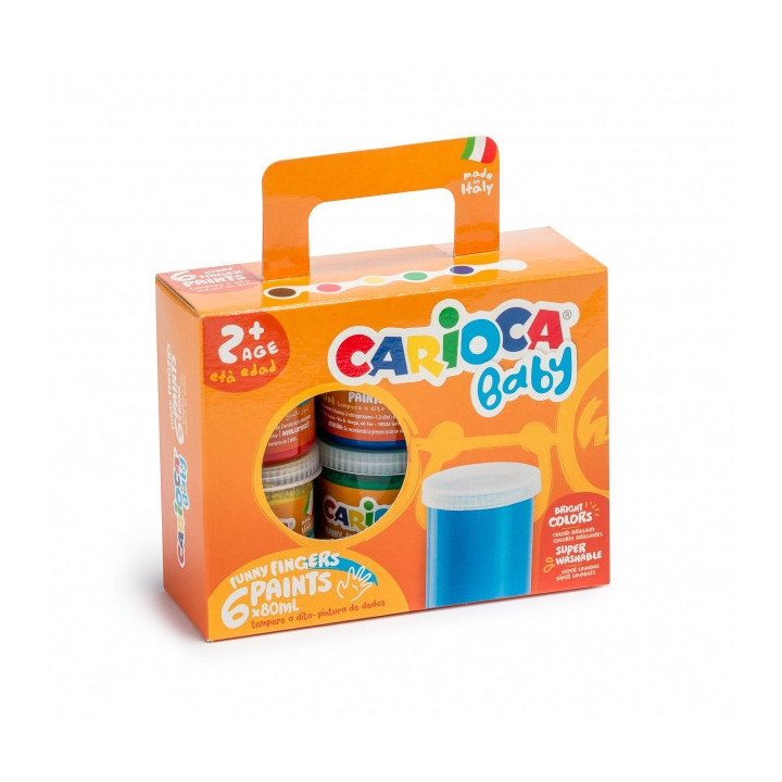 Carioca Tempera Baby Pack de 6 Botes de Pintura de Dedos 2+ - Lavable - Atoxica - sin Olor - Maxima Creatividad y Diversion - C