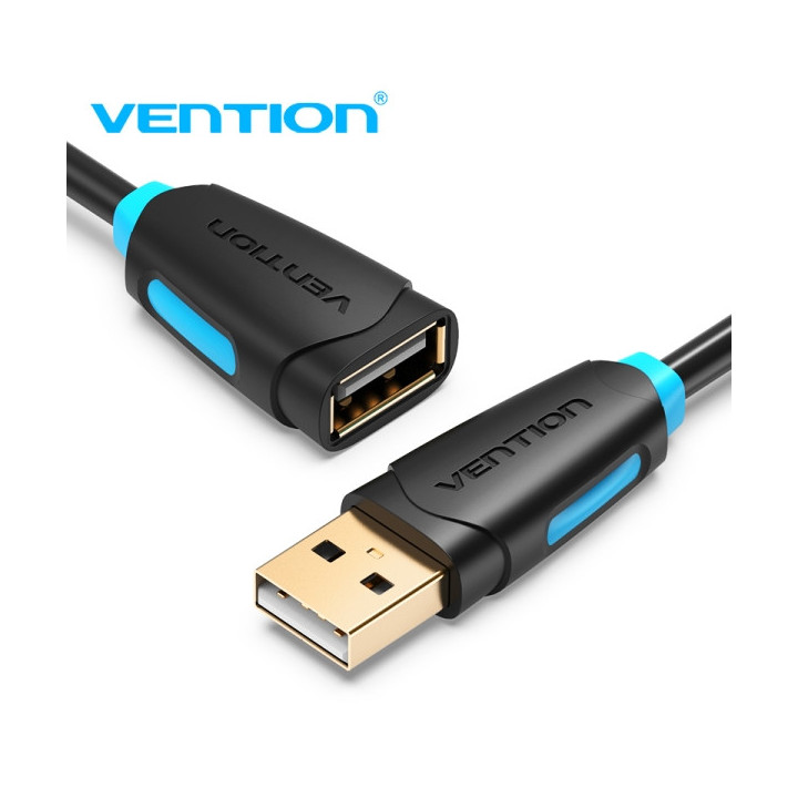 Vention Cable Extension USB 2.0 - Contactos Dorados - Transmision 0.48Gbps - Aislamiento PVC - Color Negro