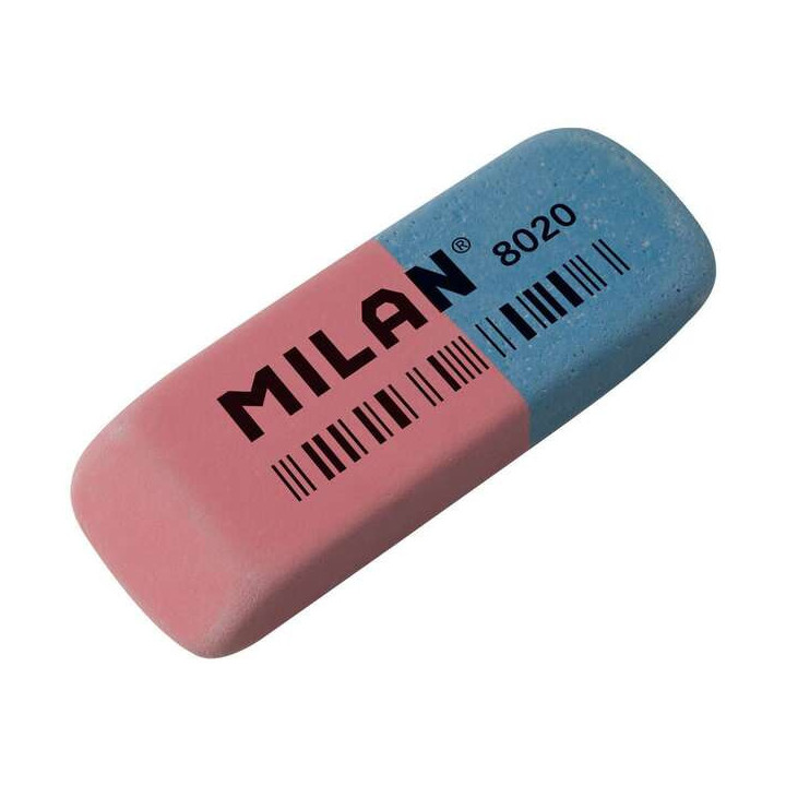 Milan 8020 Goma de Borrar Biselada - Doble Uso - Flexible - Miga de Pan - Caucho - Color Rosa/Azul