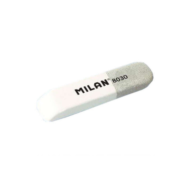Milan 8030 Goma de Borrar Biselada - Doble Uso - Flexible - Miga de Pan - Caucho - Color Blanco/Gris