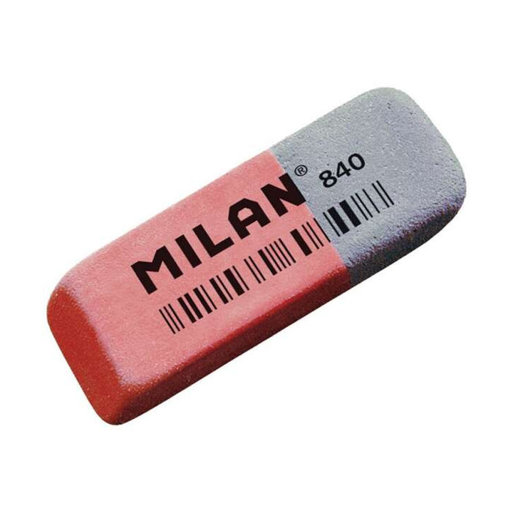 Milan 840 Goma de Borrar Biselada - Doble Uso - Flexible - Miga de Pan - Caucho - Color Rosa/Azul