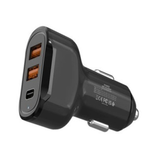 Urban Factory Powee Cargador de Coche 30W - 2 Puertos USB-A + 1 puerto USB-C - Color Negro