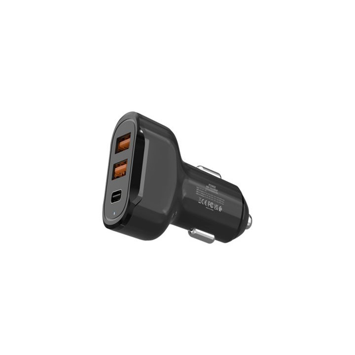 Urban Factory Powee Cargador de Coche 30W - 2 Puertos USB-A + 1 puerto USB-C - Color Negro