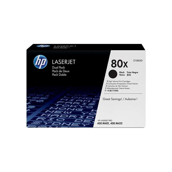 HP CF280X Negro Pack de 2 Cartuchos de Toner Originales - 80X