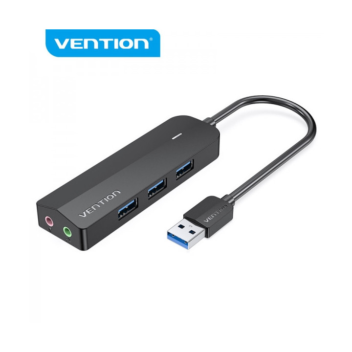 Vention HUB 6 en 1 USB3.0 a 3xUSB3.0/Tarjeta de sonido/MicroUSB Powered - 0.15m - Color Negro