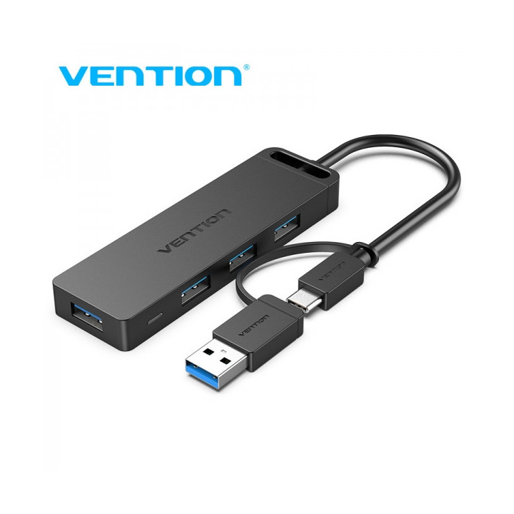 Vention HUB 5 en 1 USB 3.0 y USB-C a 4xUSB/USB-C PD - 0.15m - Color Negro