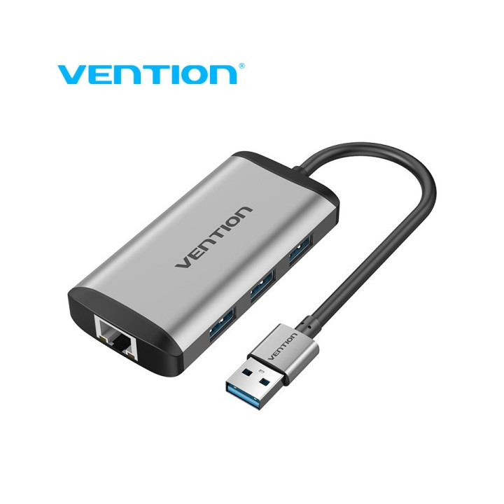 Vention CKBHB HUB USB x3 Ethernet - USB 3.0 - Gigabit Ethernet - 1200 Mbps - Compatible con USB-A/USB-C - Certificacion CE - Co