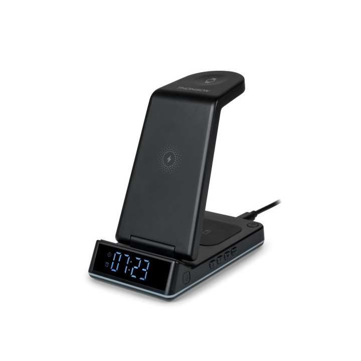 Thomson CL750IS Estacion de Carga por Induccion 4 en 1 - Reloj Despertador y Luz Nocturna - Compatible con Android -  Color Neg