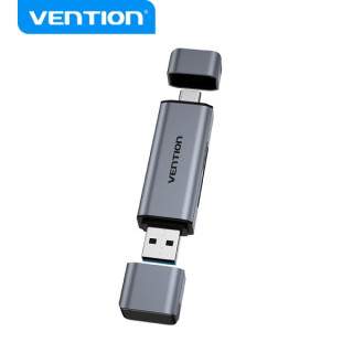 Vention Lector de Tarjetas 2-in-1 USB 3.0 A+C - Aluminio Metalizado - Soporta SD/TF - Capacidad 512GB - Lectura Dual - Color Gr