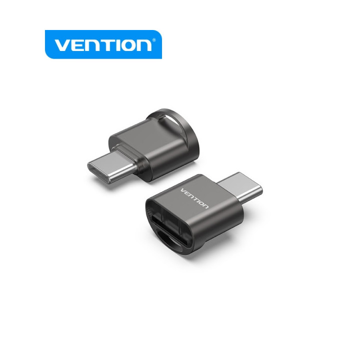 Vention Lector de Tarjetas MicroSD - Interfaz USB 2.0 - Tipo C - Proceso de Galvanoplastia Niquel - Color Negro