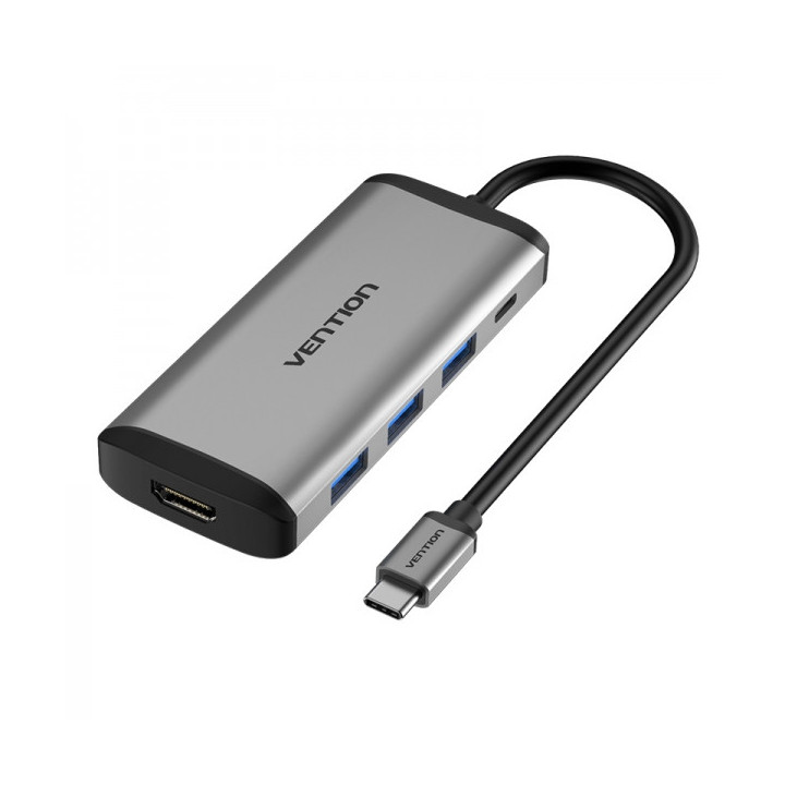 Vention Docking Station 5 en 1 USB-C a HDMI 4K/3xUSB3.0/PD100W - 0.15m - Color Gris
