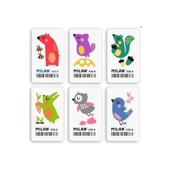 Milan 436A Goma de Borrar Rectangular Flexible - Miga de Pan - Caucho Sintetico - Dibujos Infantiles - Dibujos Surtidos