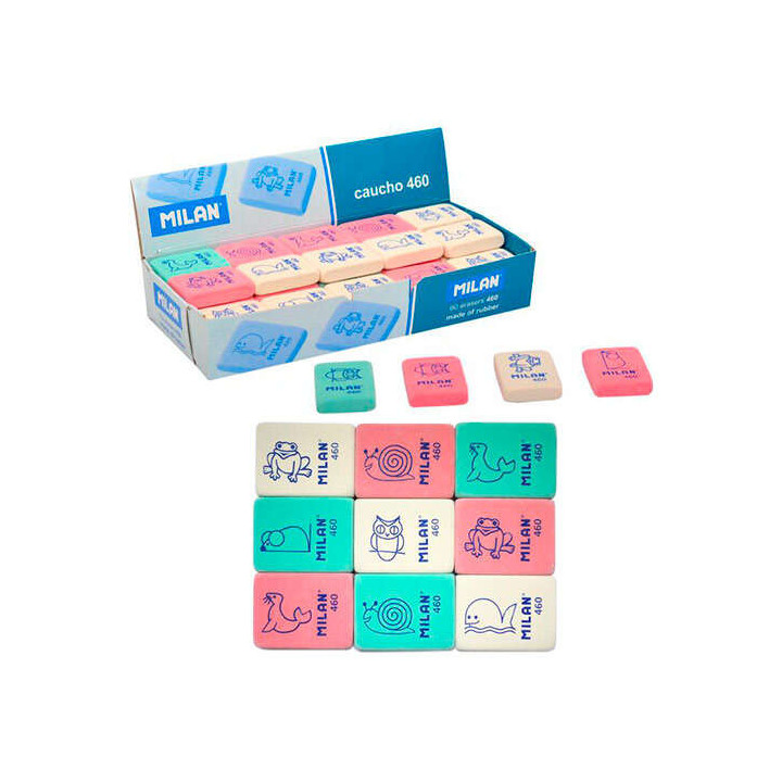 Milan 460 Goma de Borrar Rectangular Flexible - Miga de Pan - Caucho Sintetico - Dibujos Infantiles - Colores Surtidos