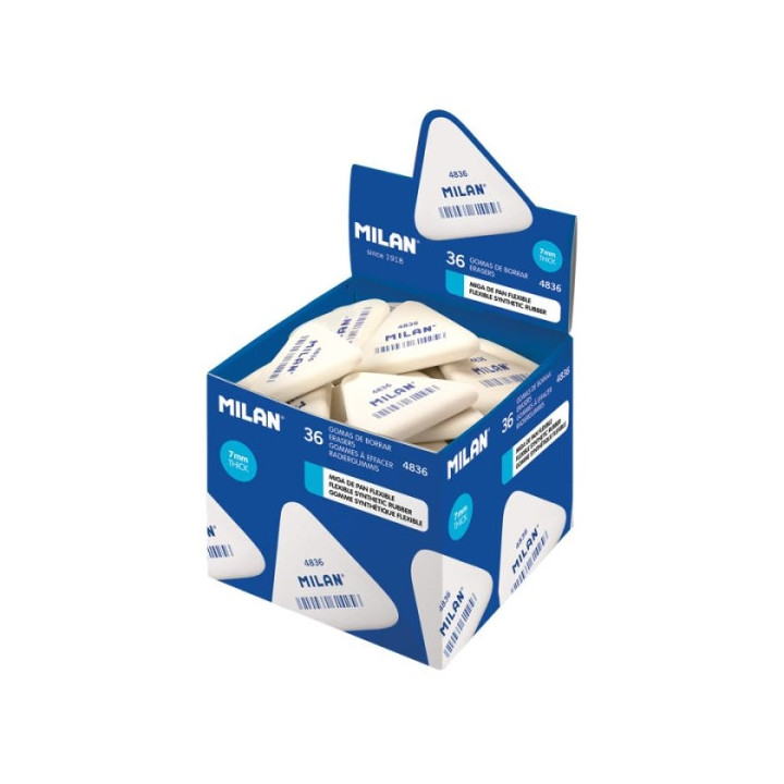 Milan 4836 Goma de Borrar Triangular Flexible - Miga de Pan - Caucho Sintetico - Color Blanco