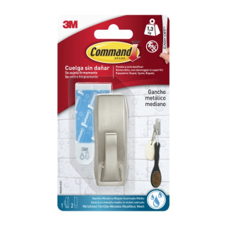 Command Gancho Metalico Mediano para Aseo - Resistente al Agua - 2 Tiras Adhesivas - Soporta hasta 1.3kg - Estilo Moderno - Col
