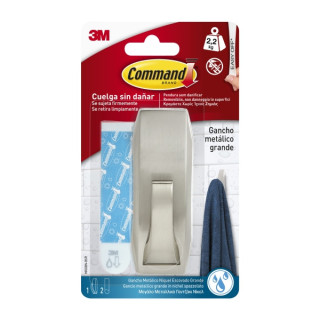 Command Gancho Metalico Grande para Aseo - Estilo Moderno - 2 Tiras Adhesivas - Soporta hasta 2.2kg - Resistente al Agua - Colo