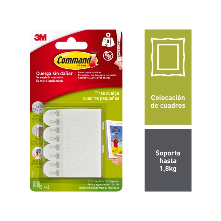 Command Pack de 4 Tiras para Colgar Cuadros - Talla S - Soporta hasta 1.8kg - Color Blanco