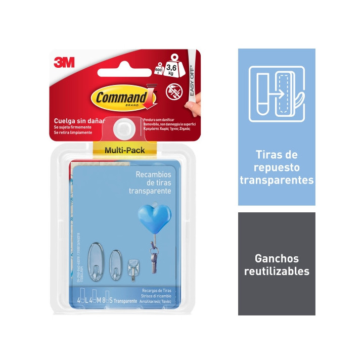 Command Tiras Adhesivas de Repuesto - Formatos Surtidos - Soporta hasta 3.6kg - Color Blanco