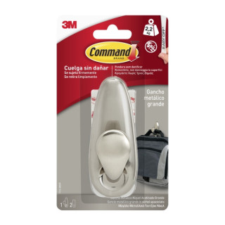 Command Gancho Metalico Grande - 2 Tiras Adhesivas - Soporta hasta 2.2kg - Color Niquel Pulido