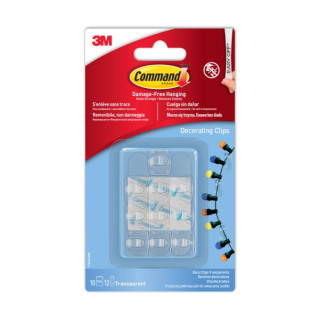 Command Pack de 10 Ganchos para Luces - Sujeccion de Clip - 12 Tiras Adhesivas - Color Transparente