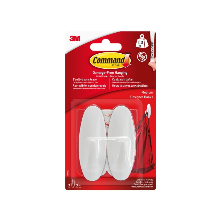 Command Ganchos Adhesivos - Plastico Resistente - Soporta hasta 1.3kg - Color Blanco