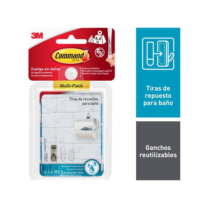 Command Pack de 16 Tiras Adhesivas de Repuesto - Formatos Surtidos - Resistente al Agua - Color Azul