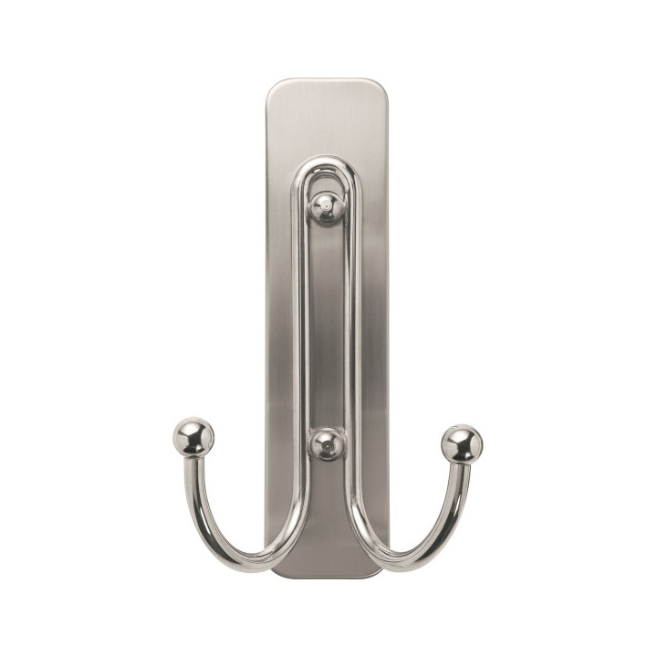 Command Gancho Doble Grande - 1 Tira Adhesiva - Color Niquel Pulido