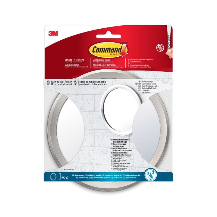 Command Espejo para Aseo - Incluye 2 Pares de Tiras Adhesivas Medianas - Color Niquel Satinado