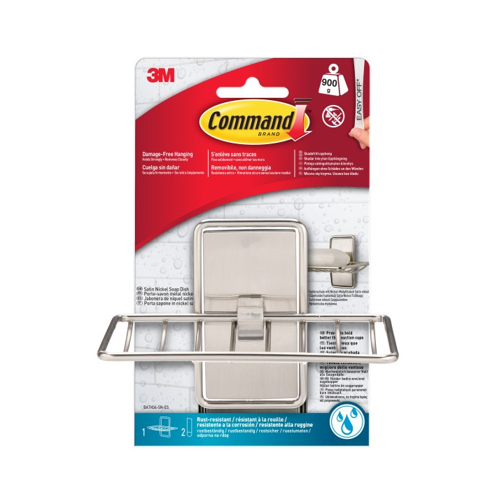 Command Jabonera de Aseo - Soporta hasta 0.9kg - Incluye 2 Tiras Adhesivas Medianas para Aseo - Color Niquel Satinado