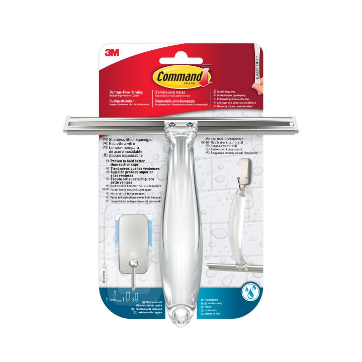 Command Limpiamamparas con Gancho - Acero Inoxidable - Incluye 2 Tiras Adhesivas para Aseo - Color Niquel Satinado