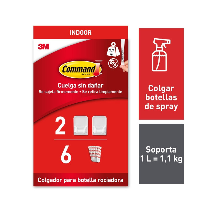 Command Pack de 2 Ganchos Especiales para Pulverizador - 6 Tiras Adhesivas - Soporta hasta 1.1kg - Color Blanco