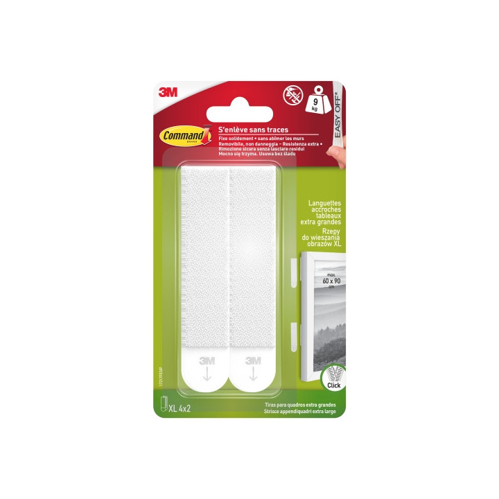 Command Pack de 8 Tiras Adhesivas para Objetos Pesados - 4 Pares XL - Soporta hasta 9kg - Color Blanco